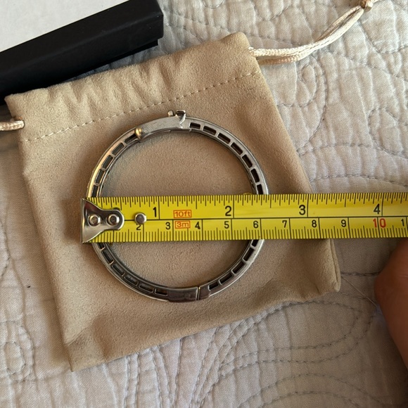 Vintage La Rose White Enamel Silver Diamonds Bangle Bracelet with Clasp - Picture 13 of 15